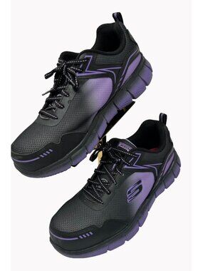 Skechers Women's 9.5 Slip-Resistant Alloy Toe Work Shoes Flex-Sole Black Purple